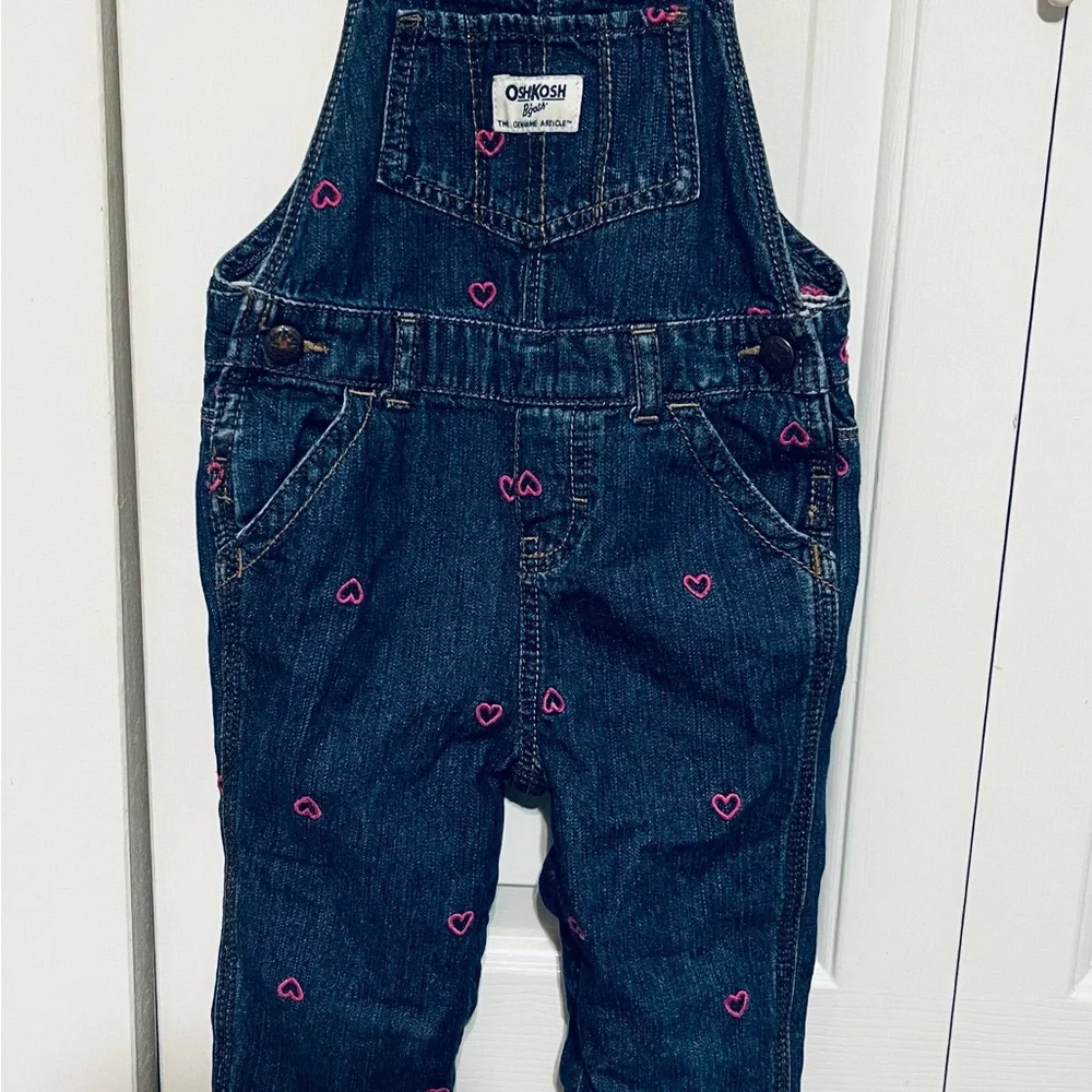 OshKosh B'gosh Denim Overalls with Pink Heart Details